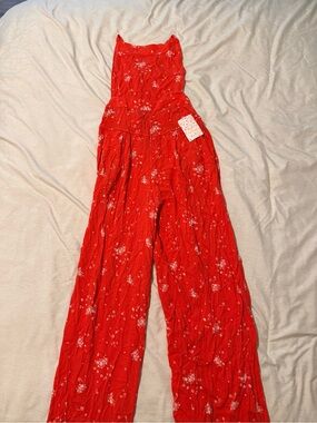Free People Red Floral Wide-Leg Jumpsuit